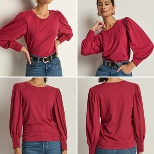 Nation LTD Loren Puff Sleeve Smocked Cuff Top in Cranberry - Sz Large